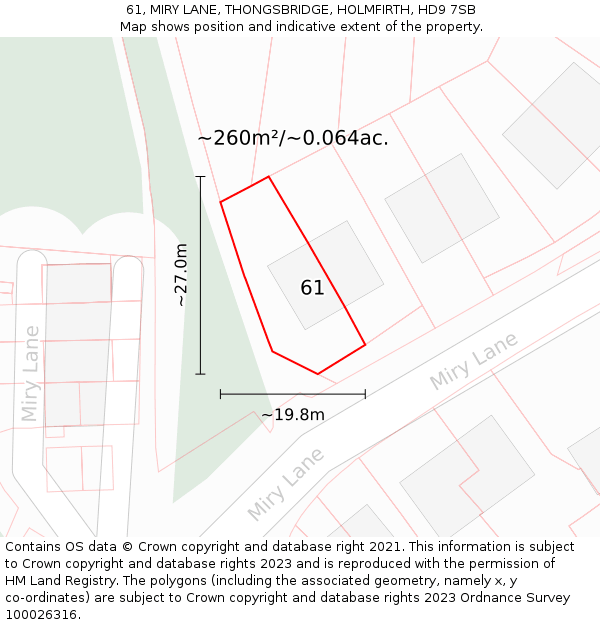 61, MIRY LANE, THONGSBRIDGE, HOLMFIRTH, HD9 7SB: Plot and title map
