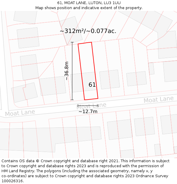 61, MOAT LANE, LUTON, LU3 1UU: Plot and title map
