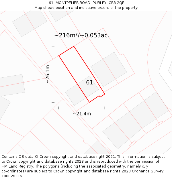 61, MONTPELIER ROAD, PURLEY, CR8 2QF: Plot and title map