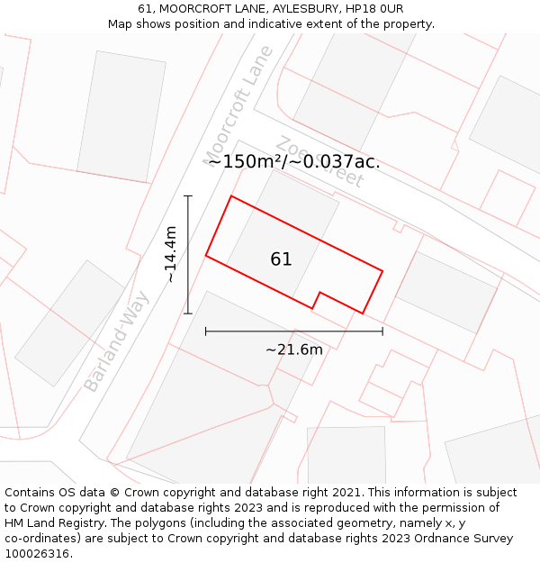 61, MOORCROFT LANE, AYLESBURY, HP18 0UR: Plot and title map