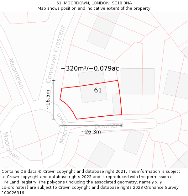 61, MOORDOWN, LONDON, SE18 3NA: Plot and title map