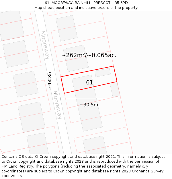 61, MOOREWAY, RAINHILL, PRESCOT, L35 6PD: Plot and title map