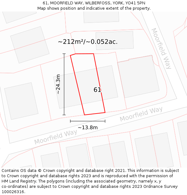 61, MOORFIELD WAY, WILBERFOSS, YORK, YO41 5PN: Plot and title map