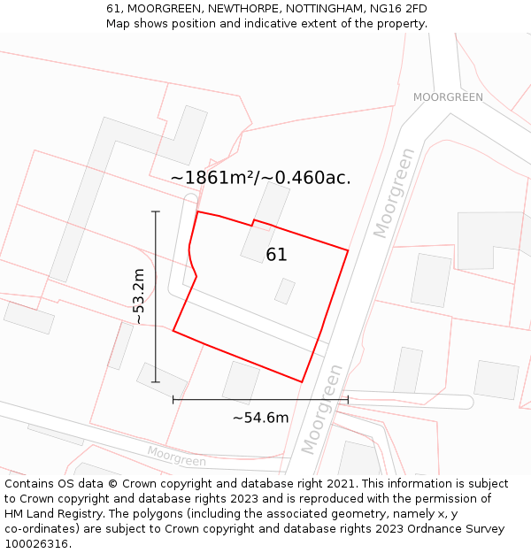 61, MOORGREEN, NEWTHORPE, NOTTINGHAM, NG16 2FD: Plot and title map