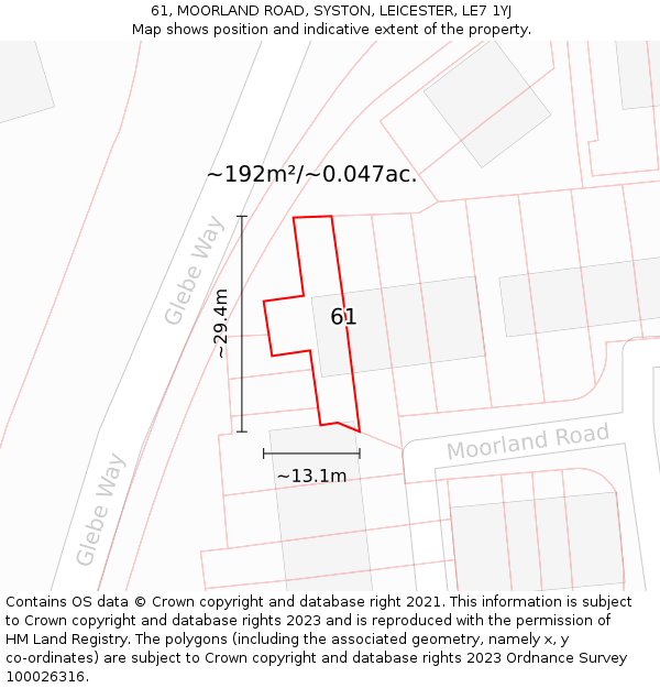 61, MOORLAND ROAD, SYSTON, LEICESTER, LE7 1YJ: Plot and title map