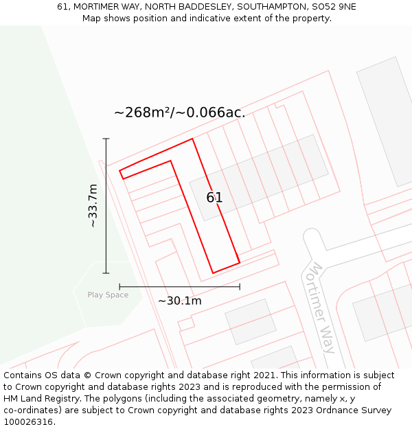 61, MORTIMER WAY, NORTH BADDESLEY, SOUTHAMPTON, SO52 9NE: Plot and title map