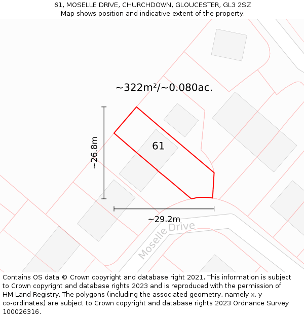 61, MOSELLE DRIVE, CHURCHDOWN, GLOUCESTER, GL3 2SZ: Plot and title map