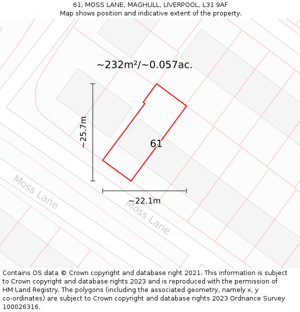 61, MOSS LANE, MAGHULL, LIVERPOOL, L31 9AF: Plot and title map