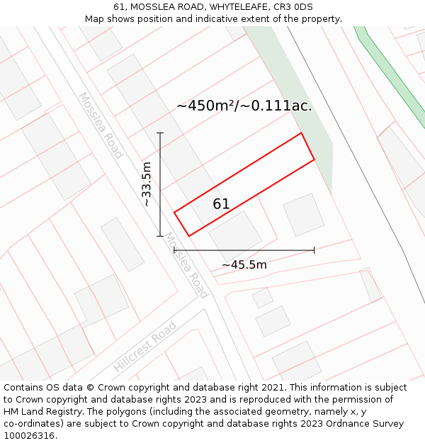 61, MOSSLEA ROAD, WHYTELEAFE, CR3 0DS: Plot and title map