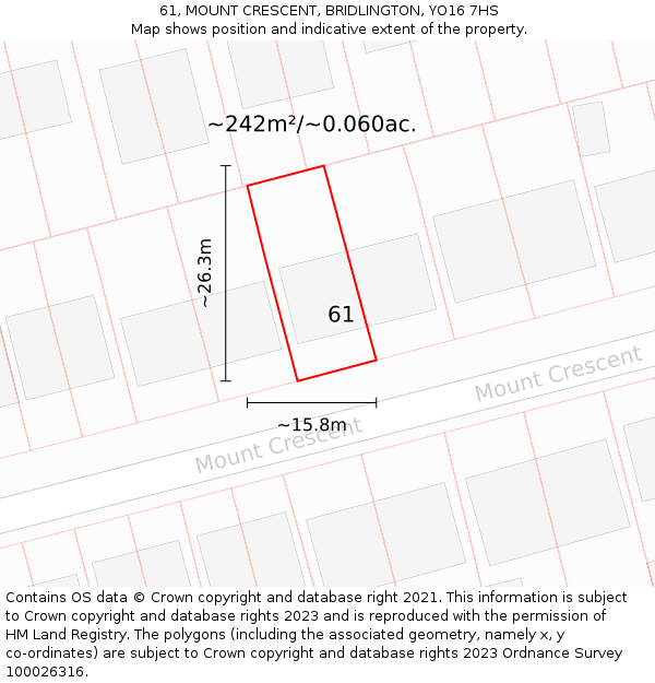61, MOUNT CRESCENT, BRIDLINGTON, YO16 7HS: Plot and title map