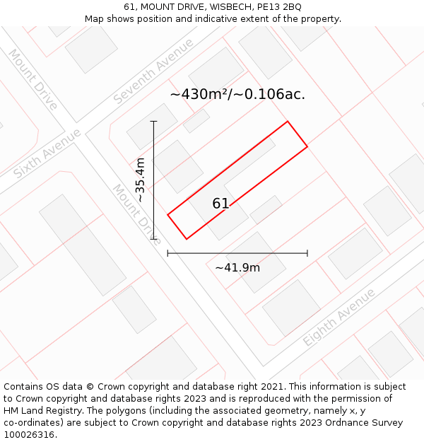 61, MOUNT DRIVE, WISBECH, PE13 2BQ: Plot and title map