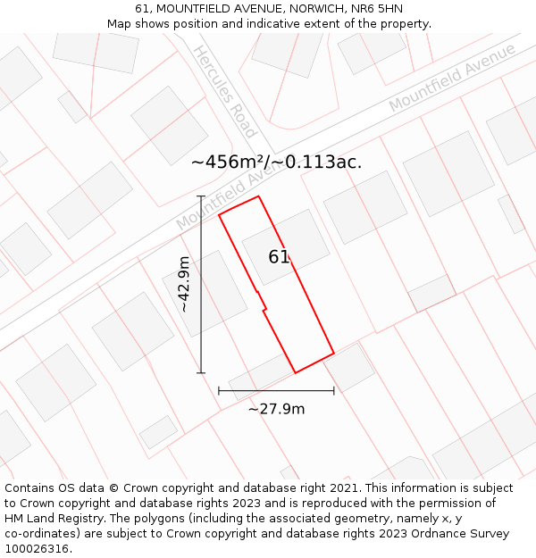 61, MOUNTFIELD AVENUE, NORWICH, NR6 5HN: Plot and title map