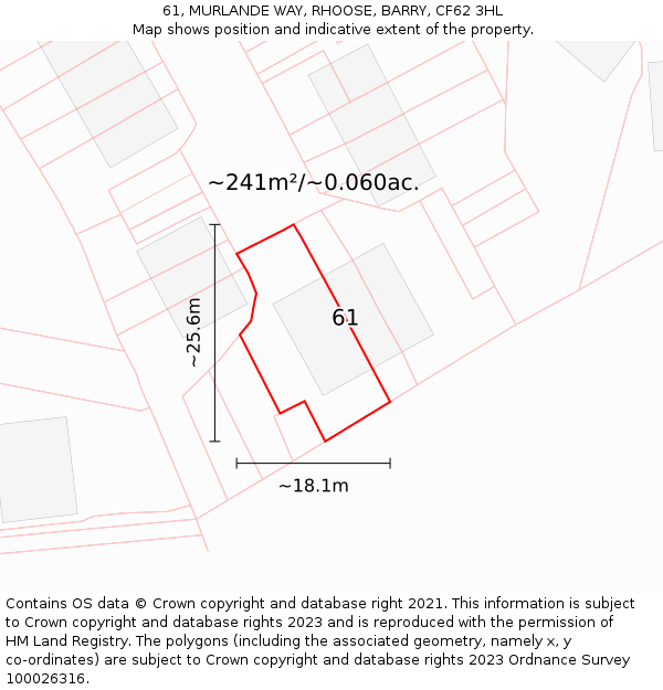61, MURLANDE WAY, RHOOSE, BARRY, CF62 3HL: Plot and title map