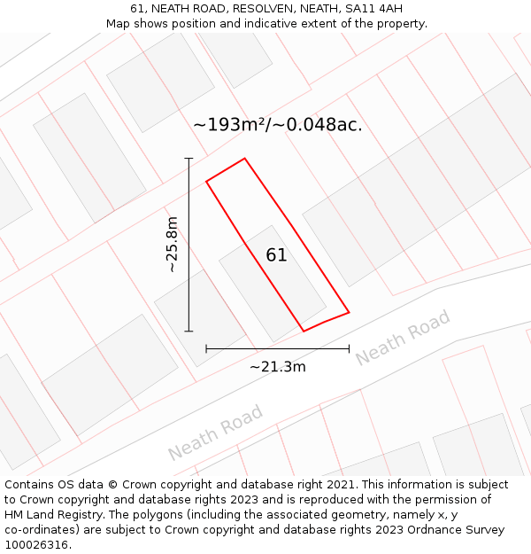 61, NEATH ROAD, RESOLVEN, NEATH, SA11 4AH: Plot and title map