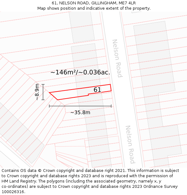 61, NELSON ROAD, GILLINGHAM, ME7 4LR: Plot and title map