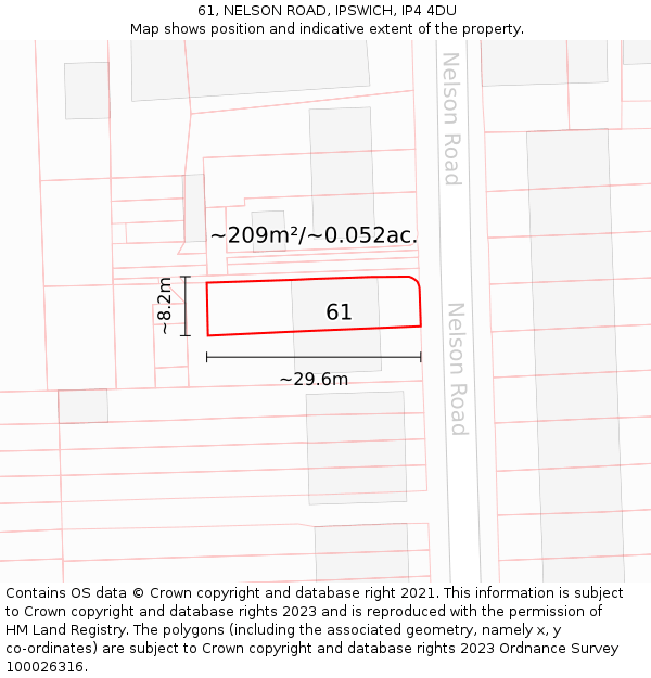61, NELSON ROAD, IPSWICH, IP4 4DU: Plot and title map