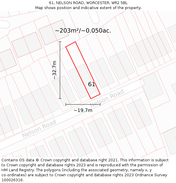 61, NELSON ROAD, WORCESTER, WR2 5BL: Plot and title map