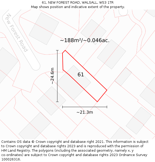 61, NEW FOREST ROAD, WALSALL, WS3 1TR: Plot and title map