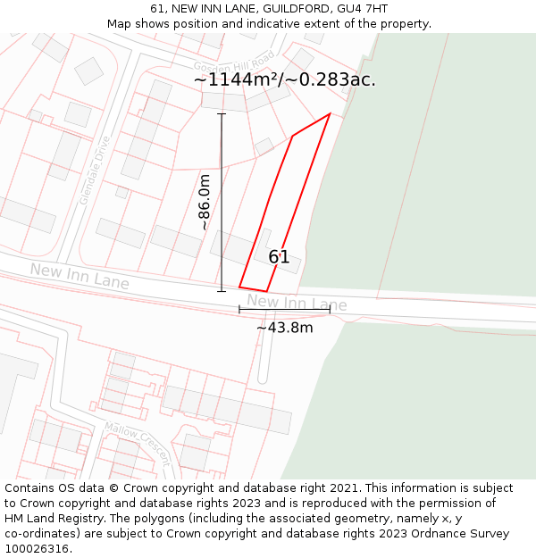 61, NEW INN LANE, GUILDFORD, GU4 7HT: Plot and title map