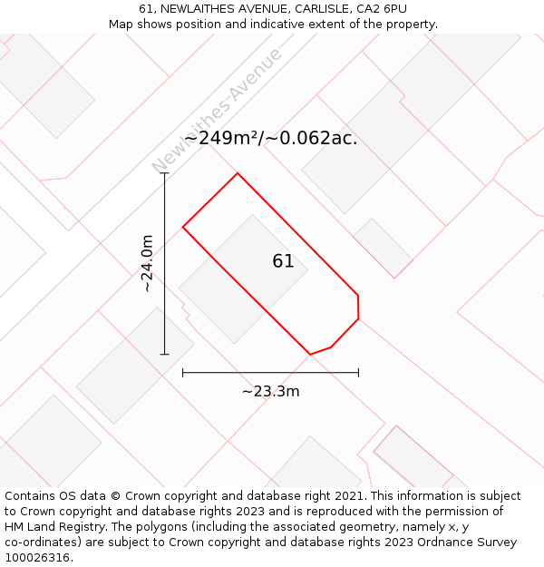 61, NEWLAITHES AVENUE, CARLISLE, CA2 6PU: Plot and title map