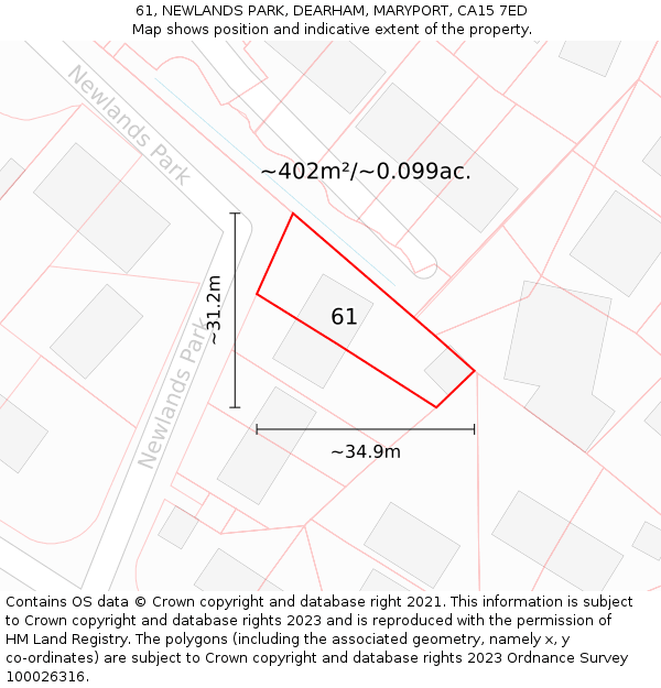 61, NEWLANDS PARK, DEARHAM, MARYPORT, CA15 7ED: Plot and title map