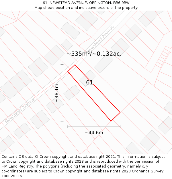 61, NEWSTEAD AVENUE, ORPINGTON, BR6 9RW: Plot and title map