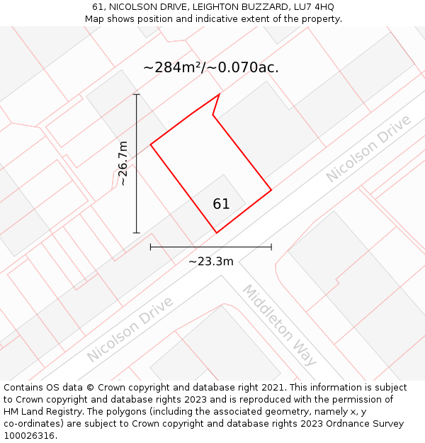 61, NICOLSON DRIVE, LEIGHTON BUZZARD, LU7 4HQ: Plot and title map