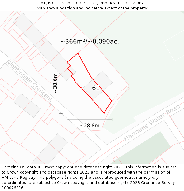 61, NIGHTINGALE CRESCENT, BRACKNELL, RG12 9PY: Plot and title map