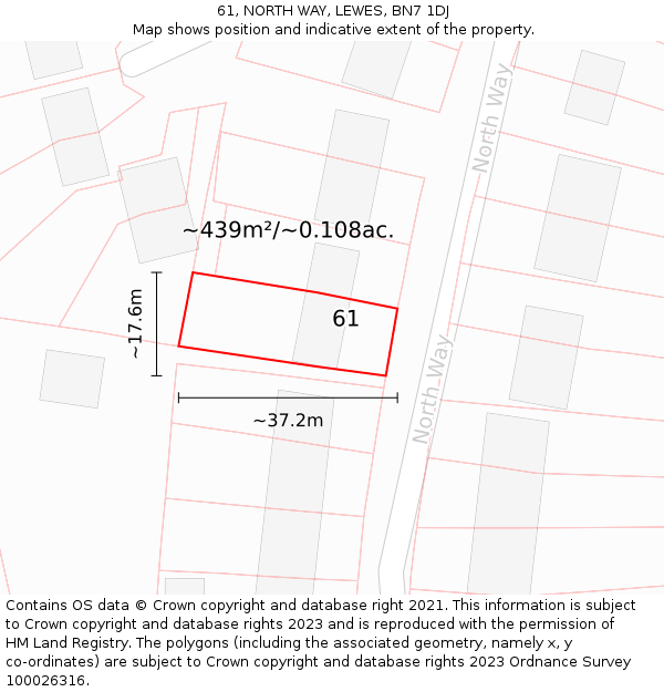 61, NORTH WAY, LEWES, BN7 1DJ: Plot and title map