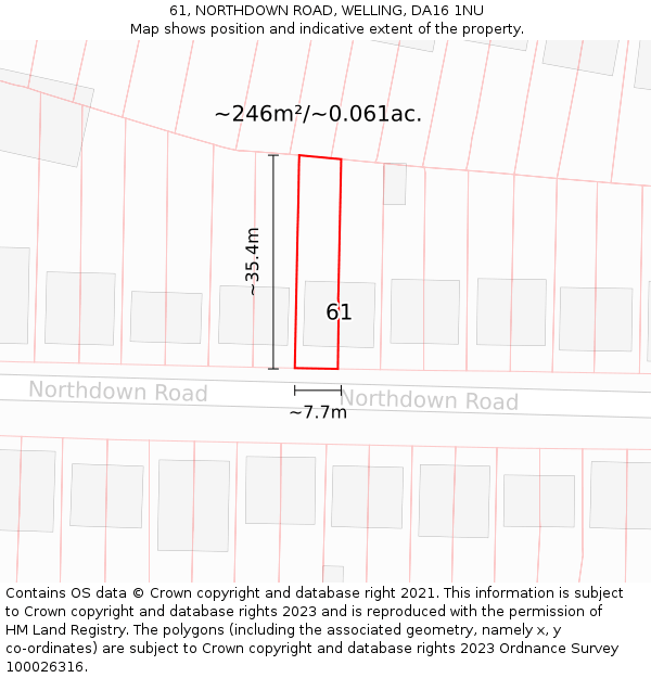 61, NORTHDOWN ROAD, WELLING, DA16 1NU: Plot and title map