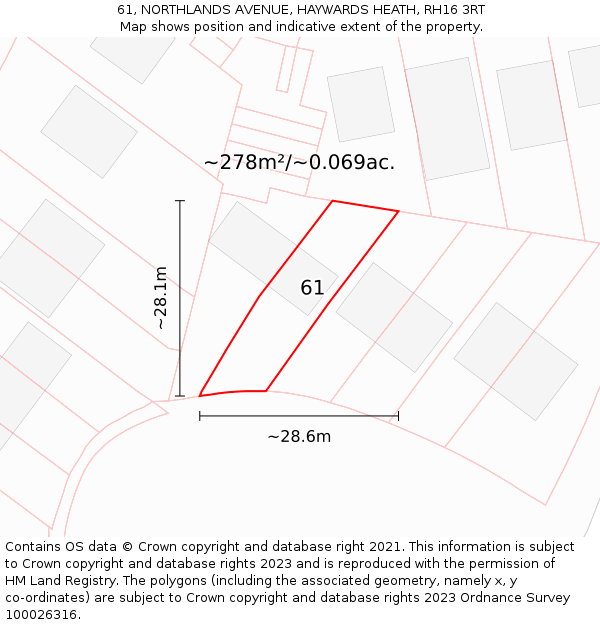 61, NORTHLANDS AVENUE, HAYWARDS HEATH, RH16 3RT: Plot and title map