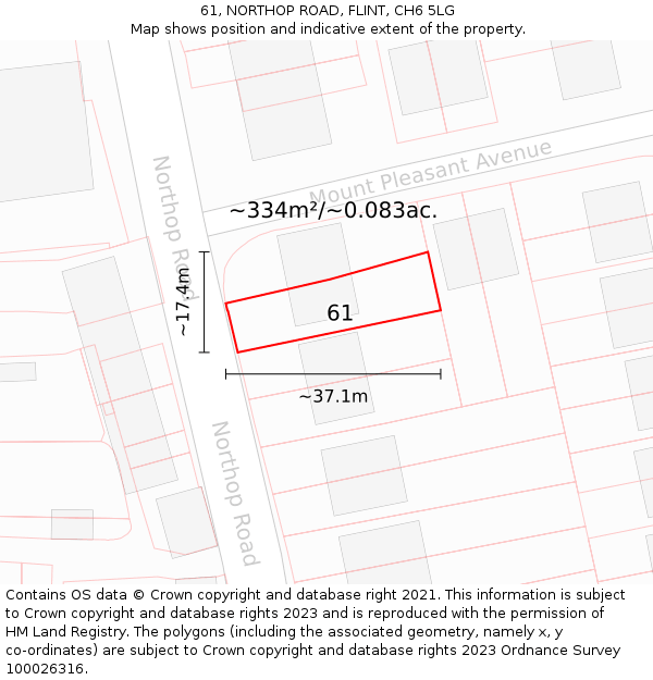 61, NORTHOP ROAD, FLINT, CH6 5LG: Plot and title map