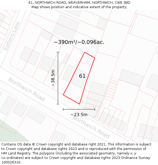 61, NORTHWICH ROAD, WEAVERHAM, NORTHWICH, CW8 3BD: Plot and title map