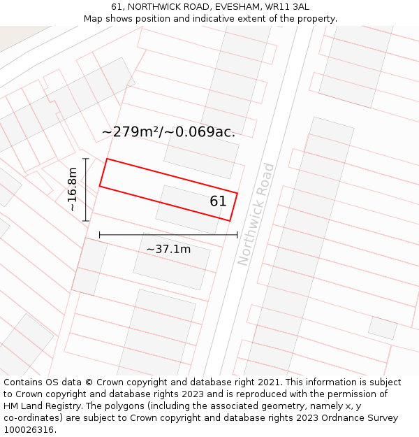 61, NORTHWICK ROAD, EVESHAM, WR11 3AL: Plot and title map