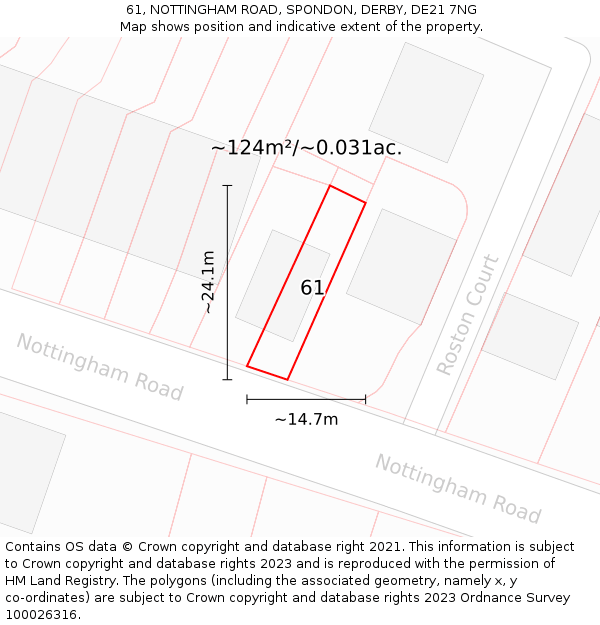 61, NOTTINGHAM ROAD, SPONDON, DERBY, DE21 7NG: Plot and title map