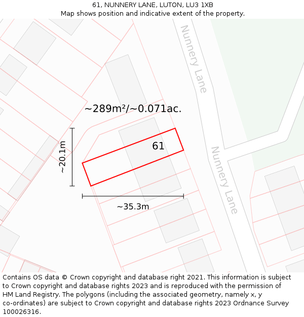 61, NUNNERY LANE, LUTON, LU3 1XB: Plot and title map