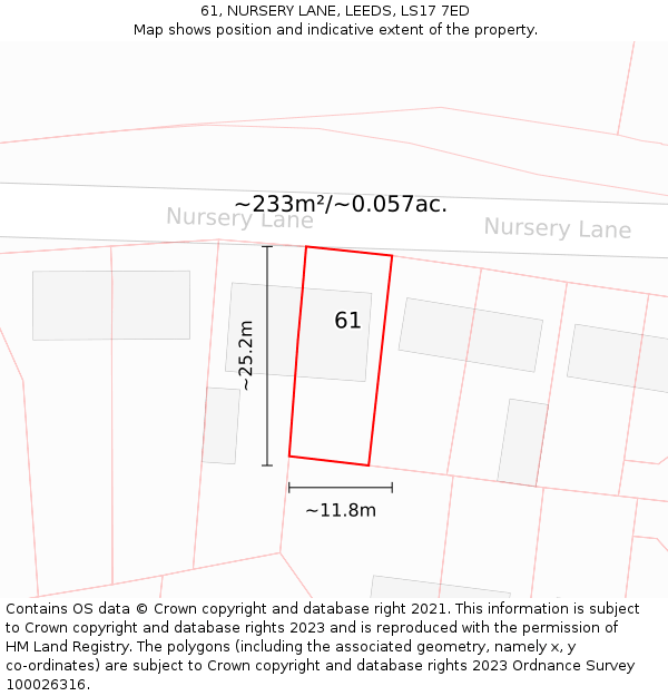 61, NURSERY LANE, LEEDS, LS17 7ED: Plot and title map