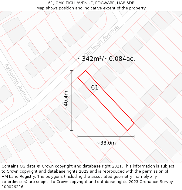 61, OAKLEIGH AVENUE, EDGWARE, HA8 5DR: Plot and title map