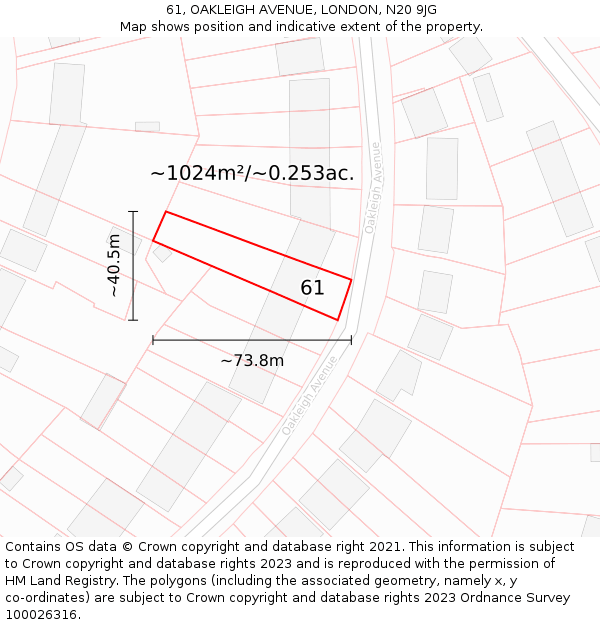 61, OAKLEIGH AVENUE, LONDON, N20 9JG: Plot and title map