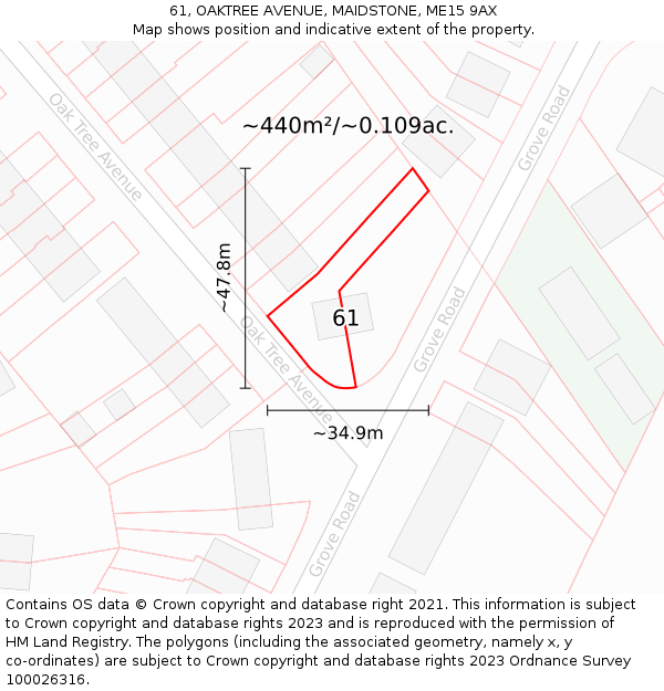 61, OAKTREE AVENUE, MAIDSTONE, ME15 9AX: Plot and title map