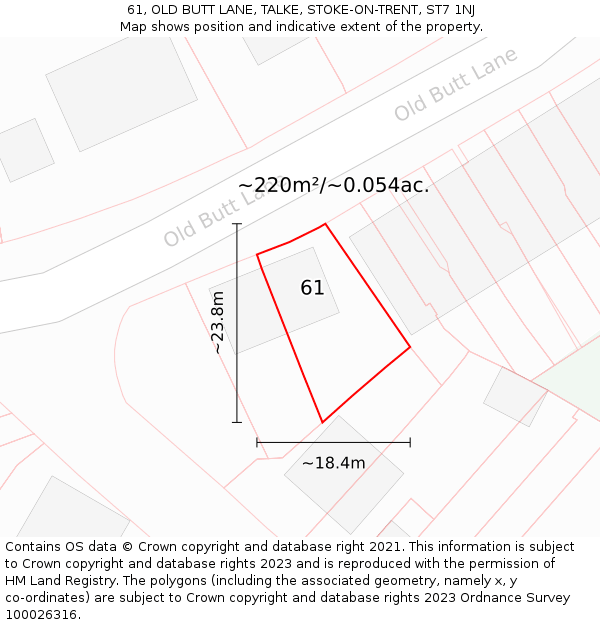 61, OLD BUTT LANE, TALKE, STOKE-ON-TRENT, ST7 1NJ: Plot and title map