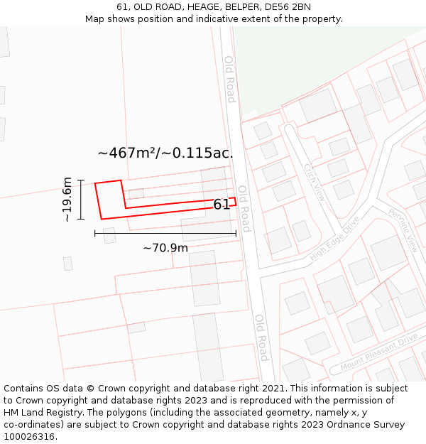 61, OLD ROAD, HEAGE, BELPER, DE56 2BN: Plot and title map
