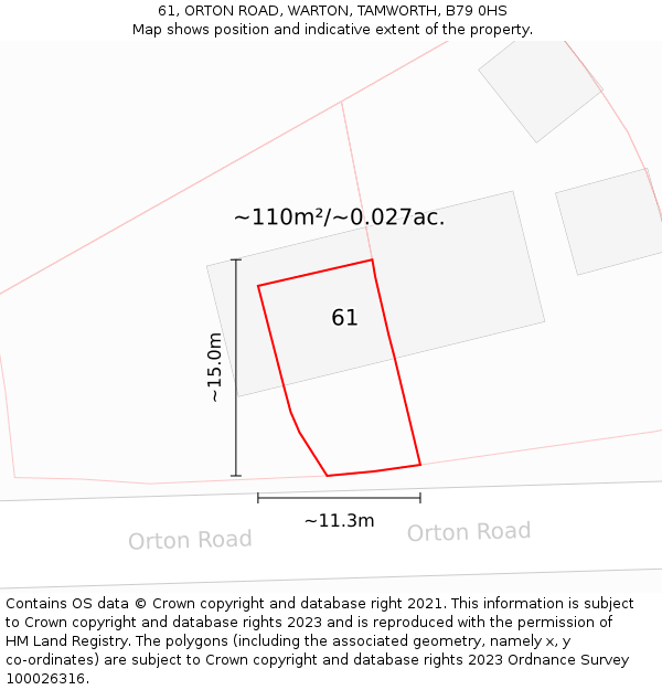 61, ORTON ROAD, WARTON, TAMWORTH, B79 0HS: Plot and title map