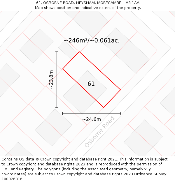 61, OSBORNE ROAD, HEYSHAM, MORECAMBE, LA3 1AA: Plot and title map