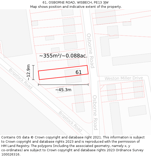 61, OSBORNE ROAD, WISBECH, PE13 3JW: Plot and title map