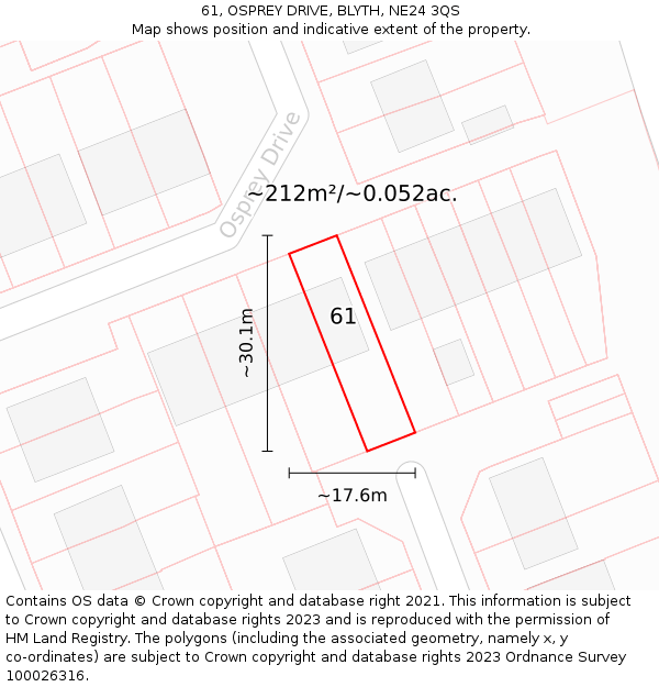 61, OSPREY DRIVE, BLYTH, NE24 3QS: Plot and title map