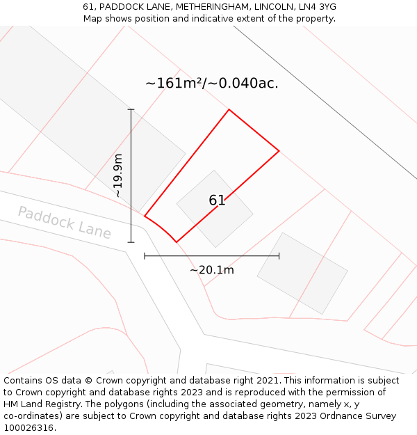 61, PADDOCK LANE, METHERINGHAM, LINCOLN, LN4 3YG: Plot and title map
