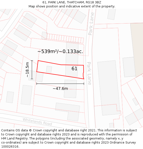 61, PARK LANE, THATCHAM, RG18 3BZ: Plot and title map
