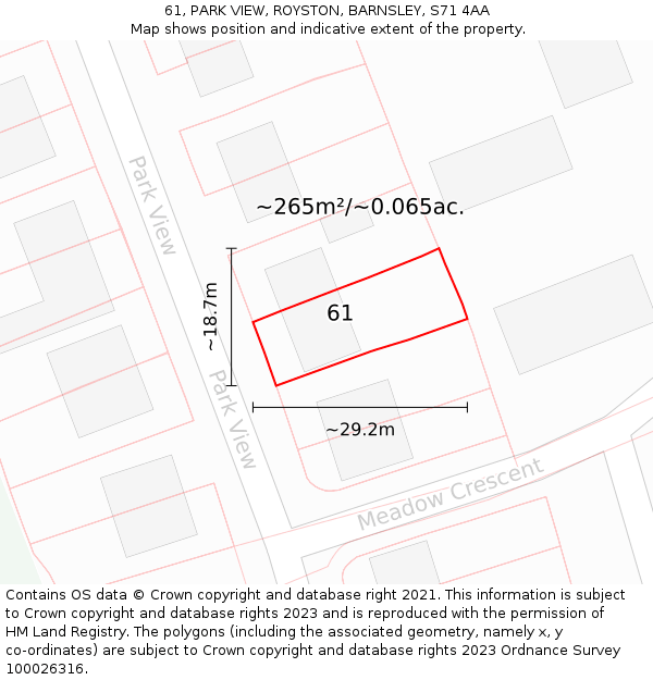 61, PARK VIEW, ROYSTON, BARNSLEY, S71 4AA: Plot and title map