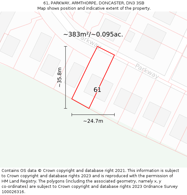 61, PARKWAY, ARMTHORPE, DONCASTER, DN3 3SB: Plot and title map